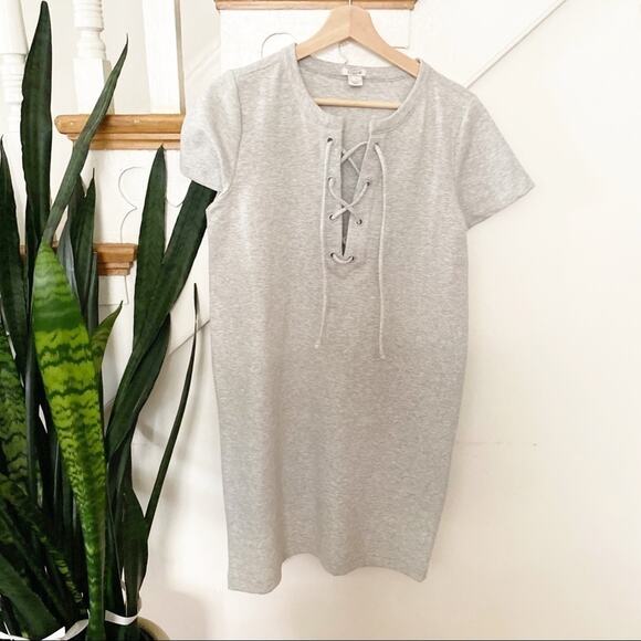 J.crew Lace Up front Knit  Mini Dress Gray sz S - Picture 1 of 5